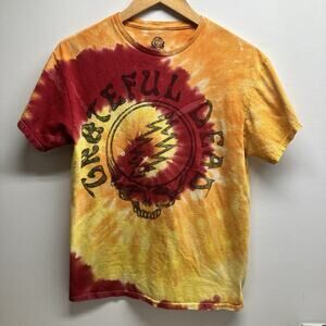 Grateful Dead Steal Your Face Tie Dye Red Yellow 50th Anniversary T Shirt Size M